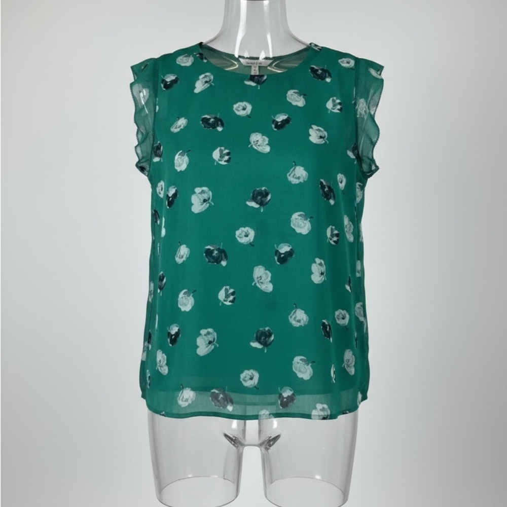 Ann Taylor Factory Green Floral Ruffle Sleeve Blouse 💚Size S